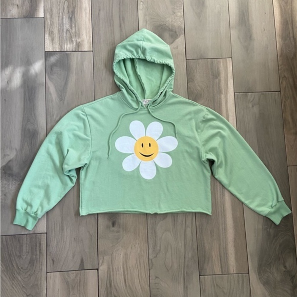 Cut & Paste Cropped Flower Hoodie Green Women’s Size Large‎
